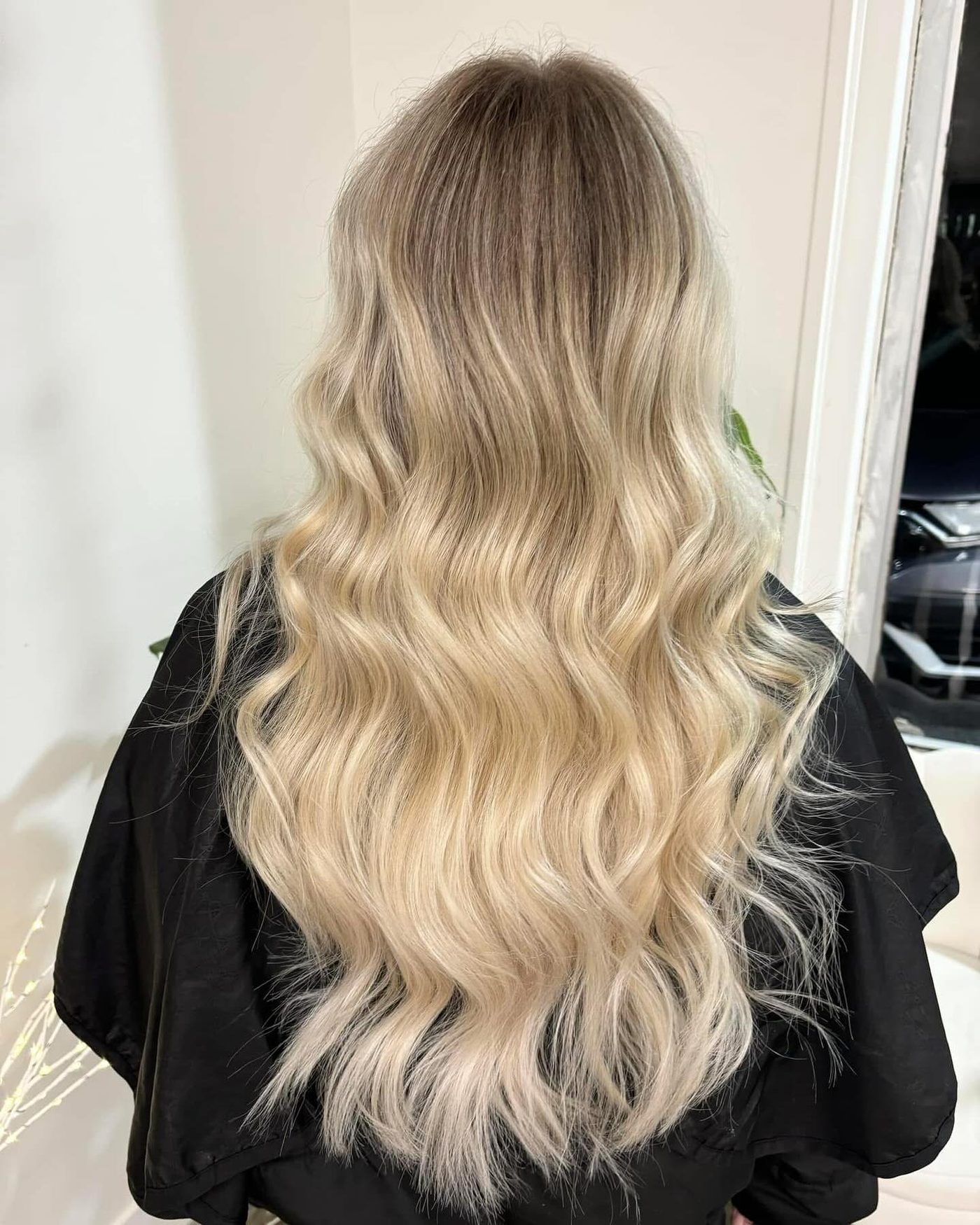 Shadow-root blonde ombre, back view
