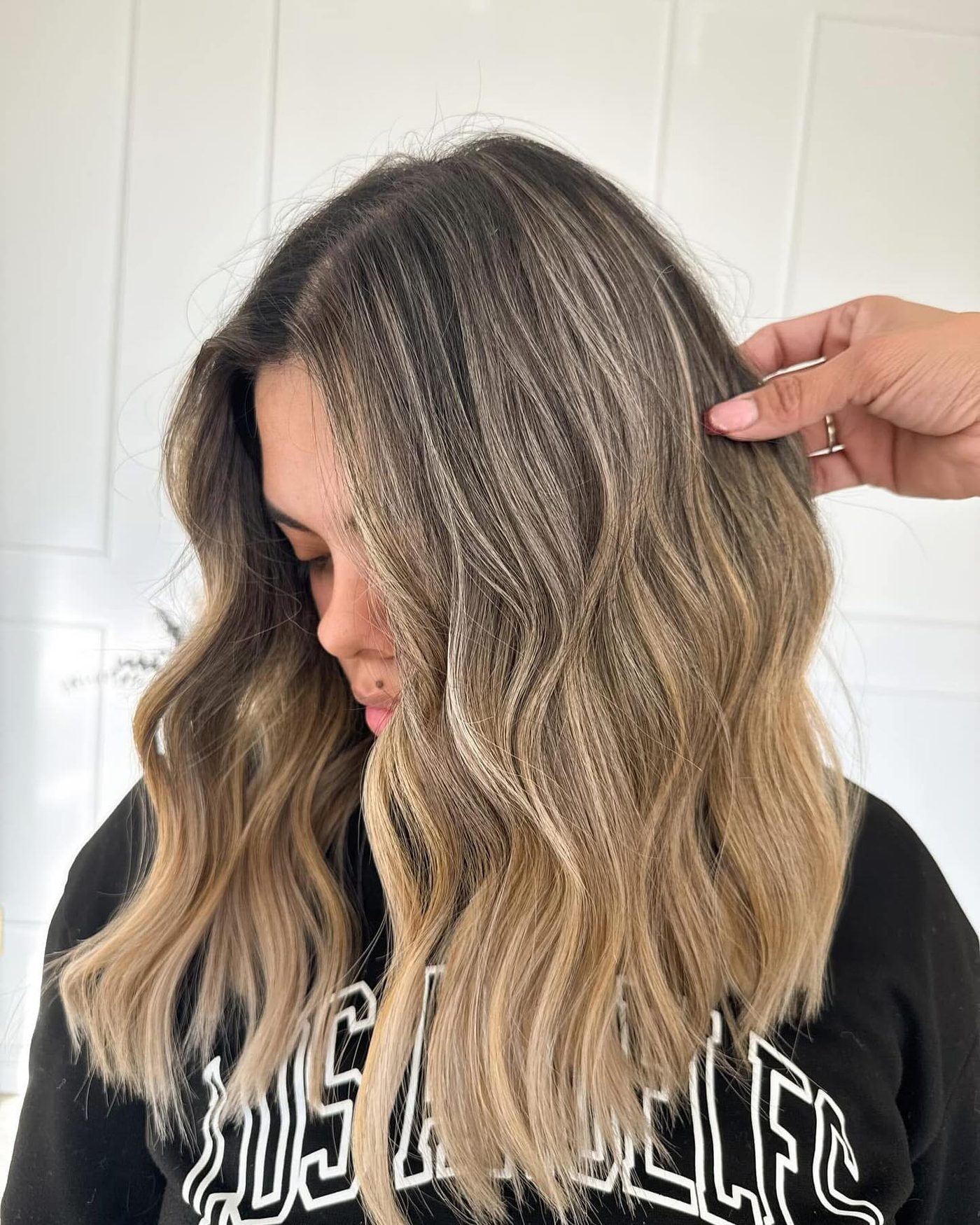 Brunette balayage with blonde ends