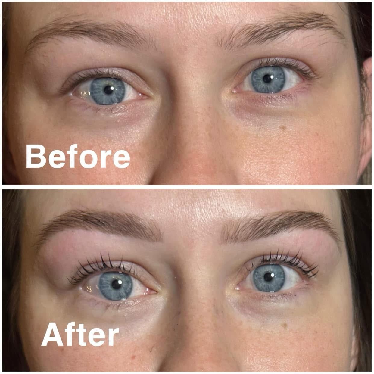 Lash lift and brow shaping before and after