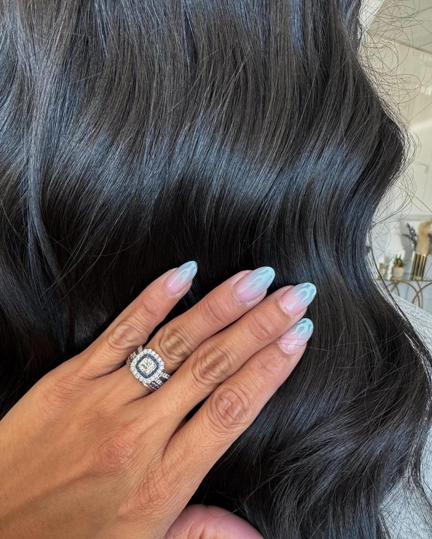 Baby blue flame nail art