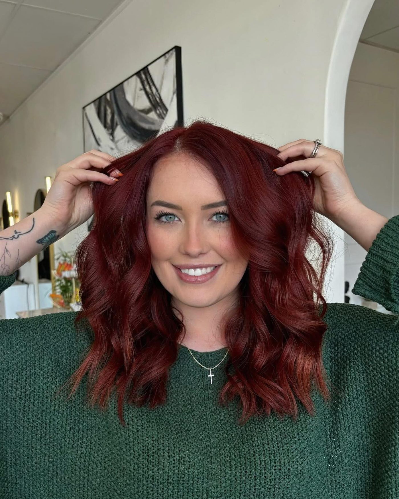 Deep cherry red waves