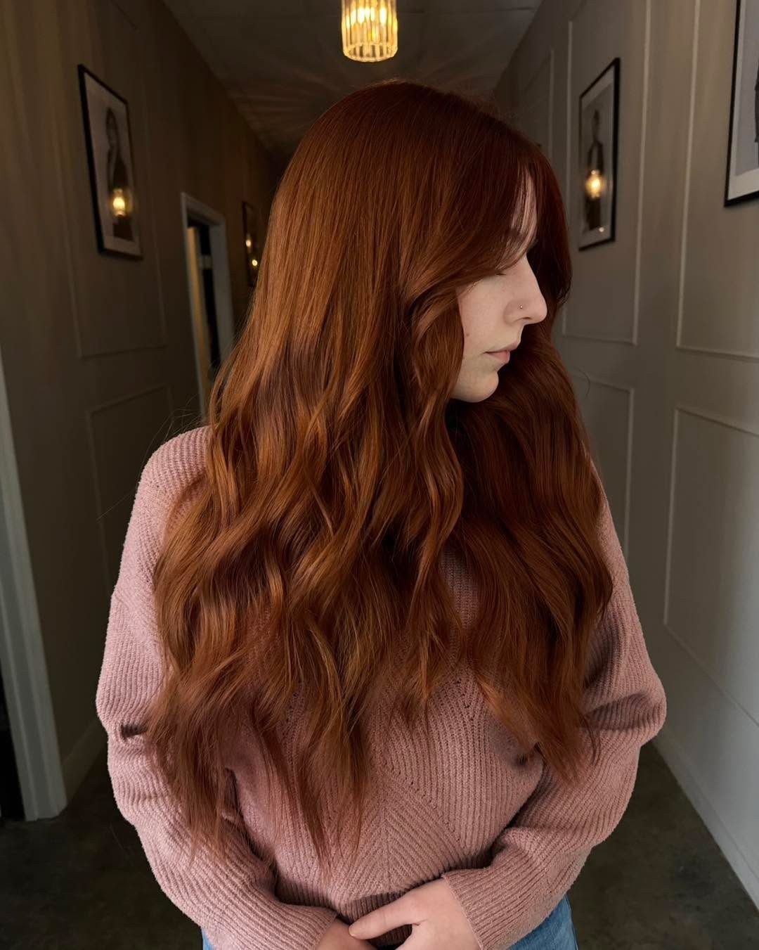 Vivid copper on extra-long hair