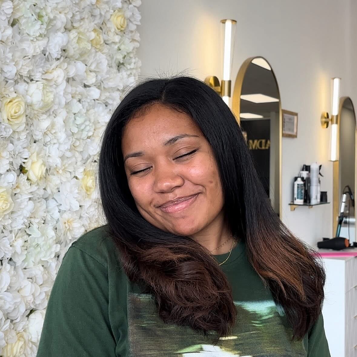 Silk press with curled ends