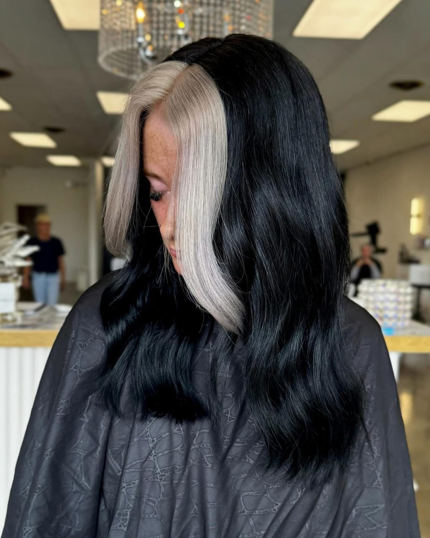 Black hair with platinum money piece