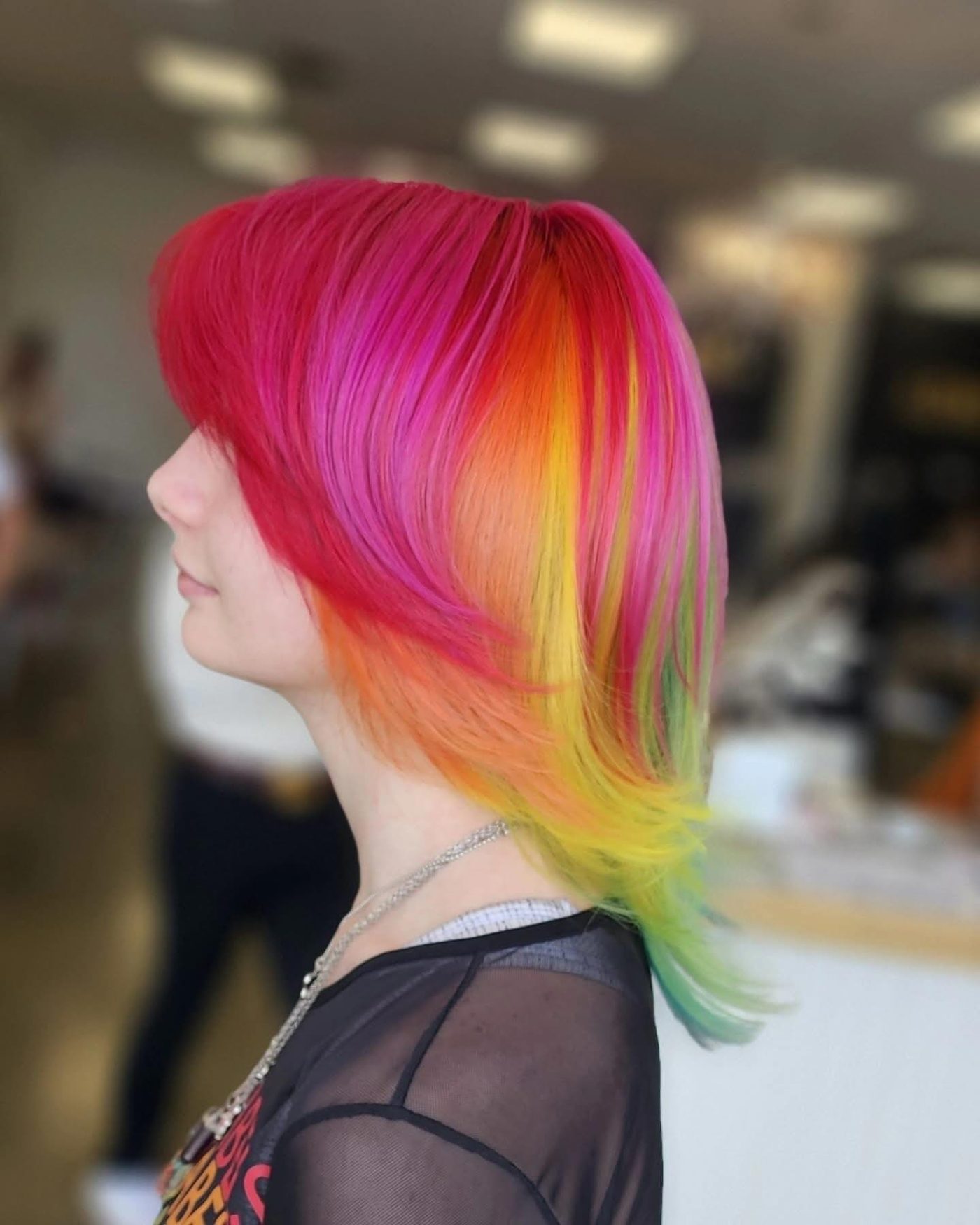 Rainbow vivid color melt on layered shag